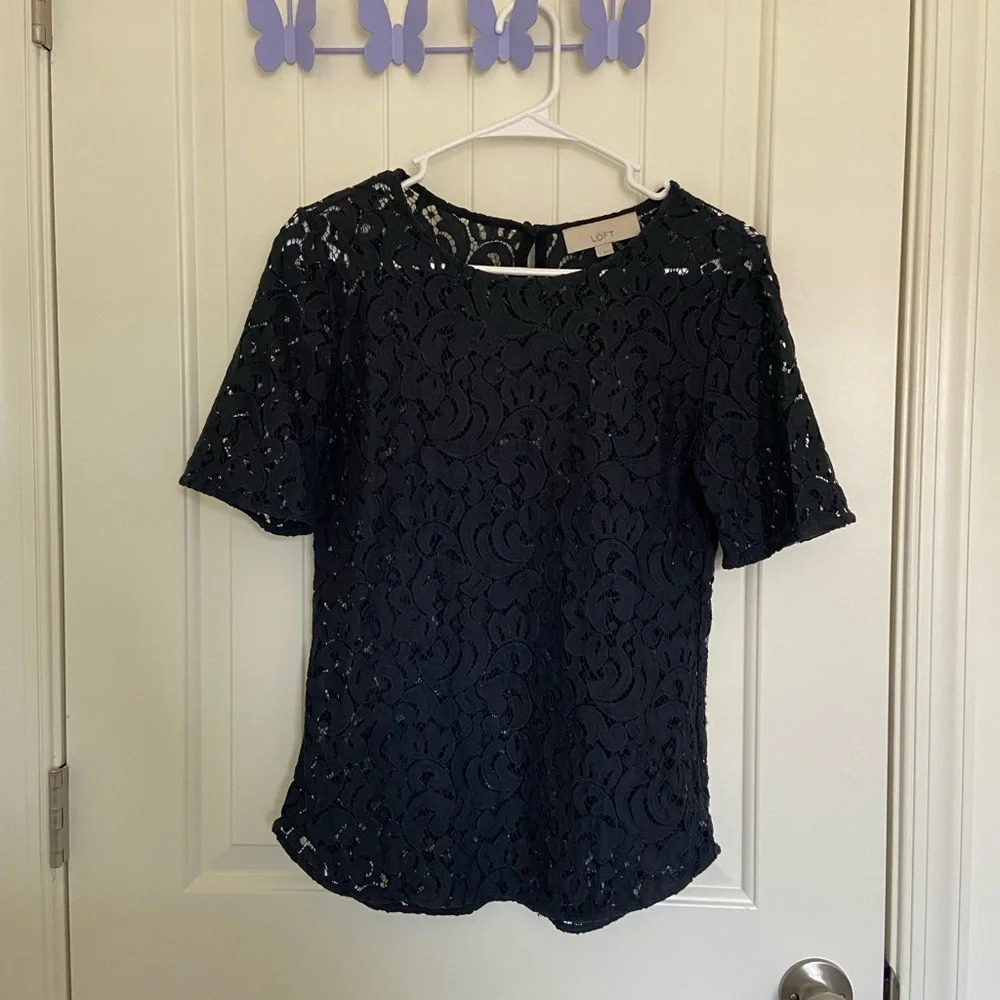 LOFT Ann Taylor women’s black‎ lace see through blouse — small